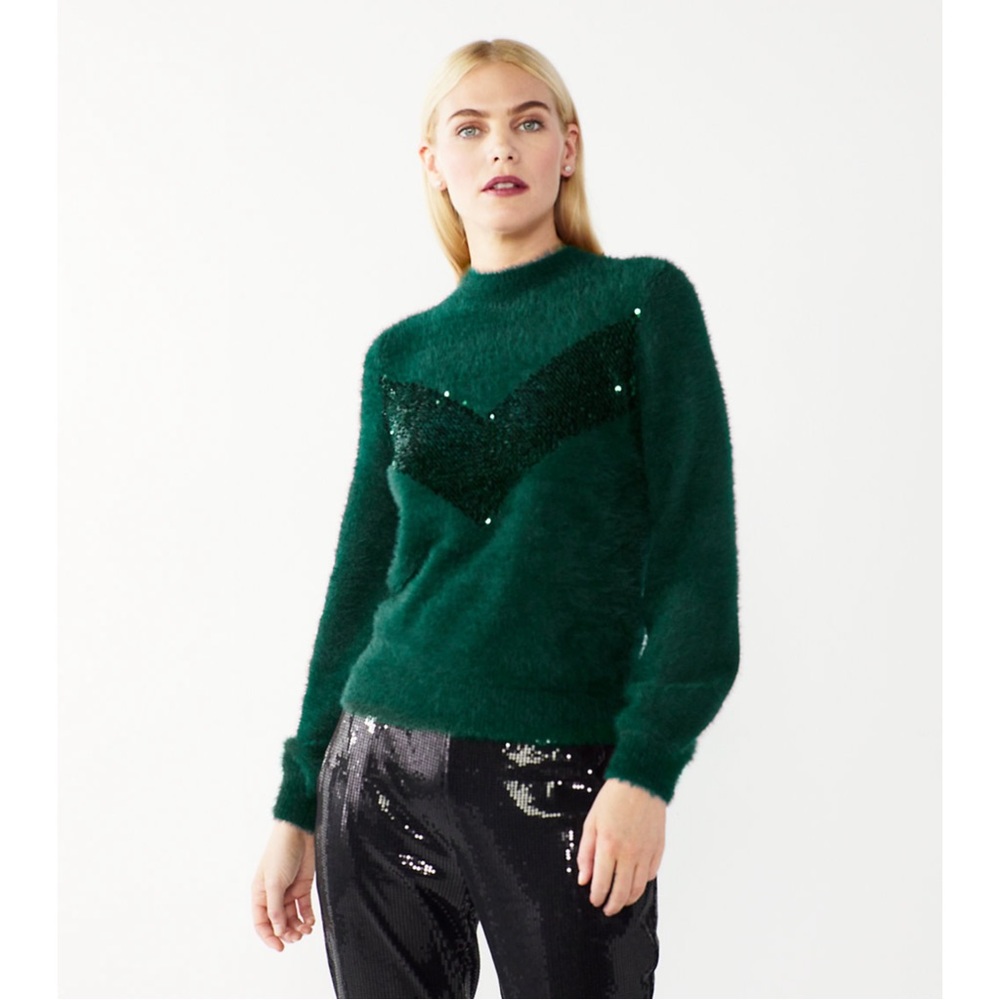 NWT Cara Santana x Nine West Sequin Sweater Emerald Green Size XXL